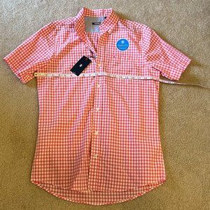 NWT Men's Izod Cool FX button down short sleeve white & red shirt, sz Sm